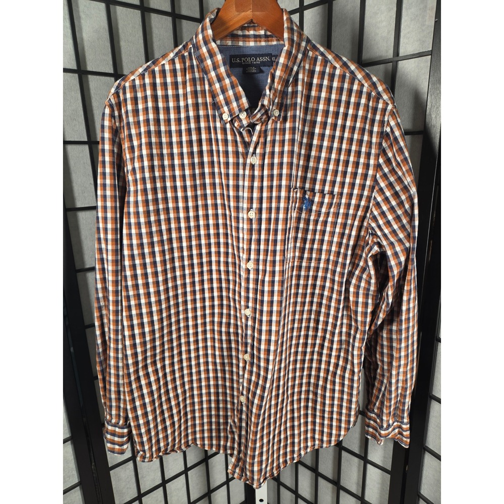 US Polo Assn Mens XL Preppy Gingham‎ Plaid Cotton Button Down Shirt Long Sleeve
